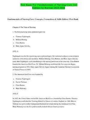 Preview image for Test Bank For Fundamentals of Nursing Care 3rd  Edition by Burton