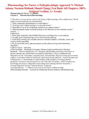 Preview of Pharmacology for Nurses A Pathophysiologic Approach 7th Edition By Michael Adams, Norman H