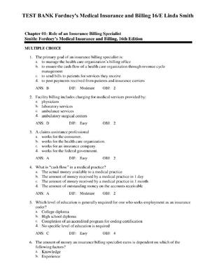 Preview of Test Bank For Fordney’s Medical Insurance and Billing 16th Edition By Linda M. Smith
