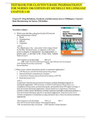 Preview of TESTBANK FOR Clayton's Basic Pharmacology for Nurses 19th Edition By Michelle J. Willihnga