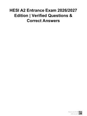 Preview of HESI A2 Entrance Exam 2026/2027 Edition | Verified Questions & Correct Answers