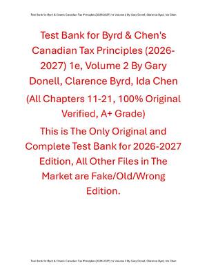 Preview of Byrd & Chen's Canadian Tax Principles (2026-2027) 1e Volume 2 By Gary Donell, Clarence Byr