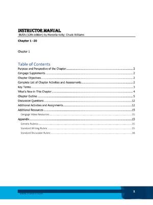 Preview of Instructor Manual BUSN (12th edition) by Marcella Kelly; Chuck Williams / All Chapters ( 1