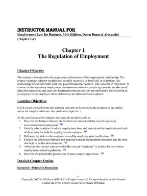 Preview of Instructor Manual For Employment Law for Business, 10th Edition, Dawn Bennett-Alexander Ch