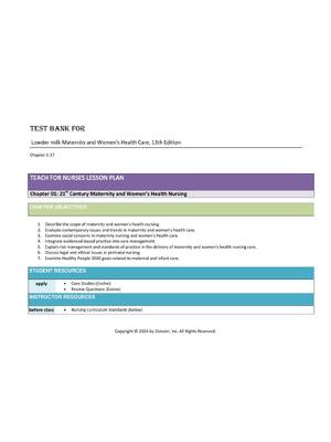 Preview of Test Bank for Lowder milk Maternity and Women's Health Care, 13th Edition Chapter 1-37
