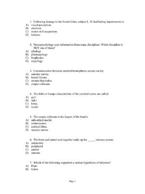 Preview of Test Bank For Fundamentals Of Human Neuropsychology 7th Edition By Bryan Kolb