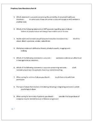 Preview of Prophecy Core Mandatory Part III Questions and Verified Answers Rated A+
