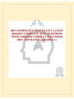 Preview of BIO 110 BIOLOGY TEST EXAM 1 LATEST 2026/2027 COMPLETE TEST QUESTIONS WITH VERIFIED CORRECT