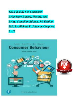 Preview image for TEST BANK For Consumer  Behaviour: Buying, Having, and  Being, Canadian Edition, 9th Edition by Michael R. Solomon Chapters  1 - 15
