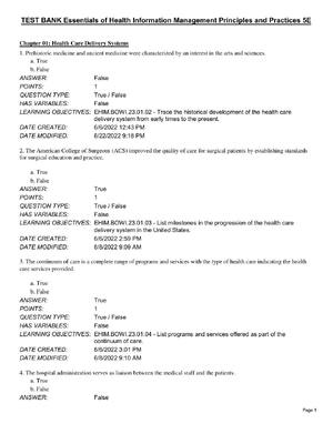 Preview of TEST BANK For Essentials of Health Information Management Principles and Practices (MindTa