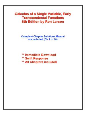 Preview of Solution Manual For Calculus of a Single Variable, Early  Transcendental Functions  8th Ed
