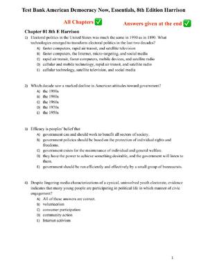 Preview of Test Bank American Democracy Now, Essentials, 8th Edition Harrison