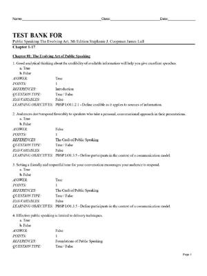 Preview of TEST BANK FOR Public Speaking The Evolving Art, 5th Edition By Stephanie J. Coopman James