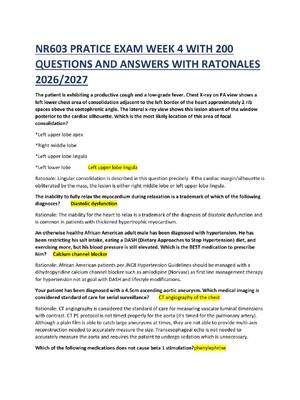 Preview of NR603 PRATICE EXAM WEEK 4 WITH 200 QUESTIONS AND ANSWERS WITH RATONALES 2026/2027