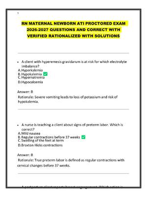 Preview of RN MATERNAL NEWBORN ATI PROCTORED EXAM
