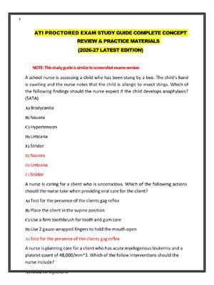 Preview of ATI PROCTORED EXAM STUDY GUIDE COMPLETE CONCEPT  REVIEW & PRACTICE MATERIALS   (2026-27 LA