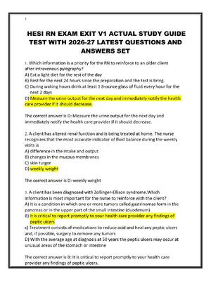 Preview image for HESI RN EXAM EXIT V1 ACTUAL STUDY GUIDE  TEST WITH 2026-27 LATEST QUESTIONS AND  ANSWERS SET
