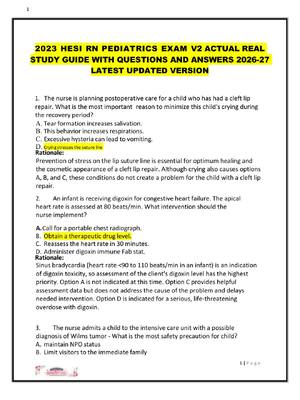 Preview image for 2023 HESI RN PEDIATRICS EXAM V2 ACTUAL REAL  STUDY GUIDE WITH QUESTIONS AND ANSWERS 2026-27  LATEST UPDATED VERSION