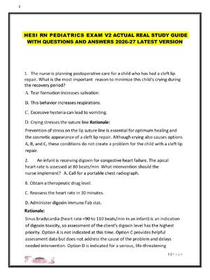 Preview image for HESI RN PEDIATRICS EXAM V2 ACTUAL REAL STUDY GUIDE  WITH QUESTIONS AND ANSWERS 2026-27 LATEST VERSION
