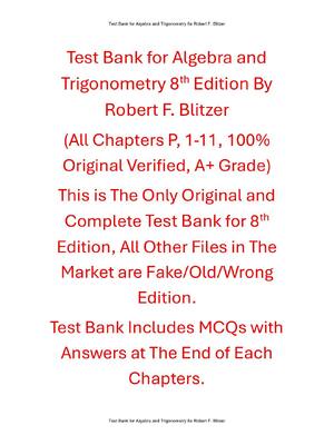 Preview of Algebra and Trigonometry 8th Edition By Robert F. Blitzer | Test Bank