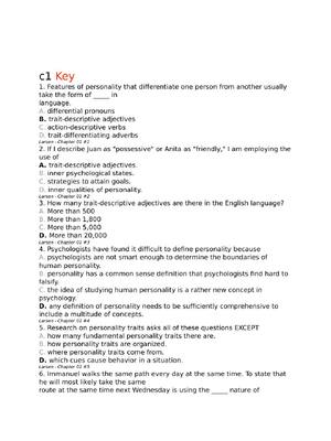 Preview of Test Bank For Personality Psychology 3rd Edition By Randy J. Larsen, David M. Buss