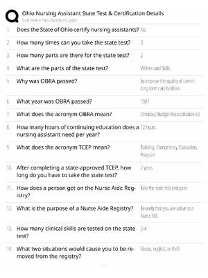 Preview of Ohio STNA / State Test & Certification / 2026 Update / Score 100% / Exam Prep Study Guide