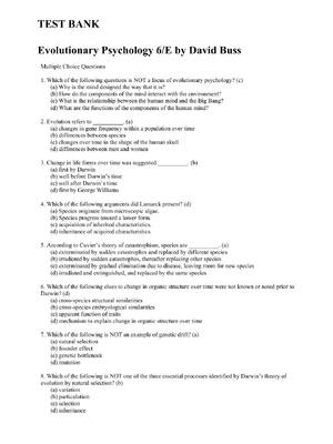 Preview of TEST BANK Evolutionary Psychology 6th Edition by David Bus