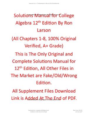 Preview of Solutions Manual for College  Algebra 12th Edition By Ron  Larson  (All Chapters 1-8, 100%