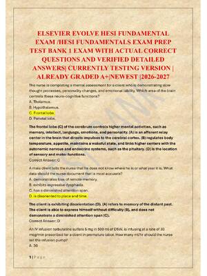 Preview of ELSEVIER EVOLVE HESI FUNDAMENTAL  EXAM /HESI FUNDAMENTALS EXAM PREP  TEST BANK 1 EXAM