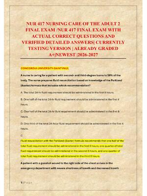 Preview of NUR 417 NURSING CARE OF THE ADULT 2  FINAL EXAM /NUR 417 FINAL EXAM