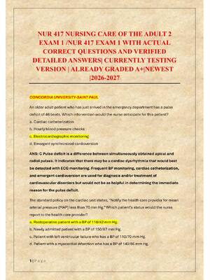 Preview of NUR 417 NURSING CARE OF THE ADULT 2  EXAM 1 /NUR 417 EXAM 1