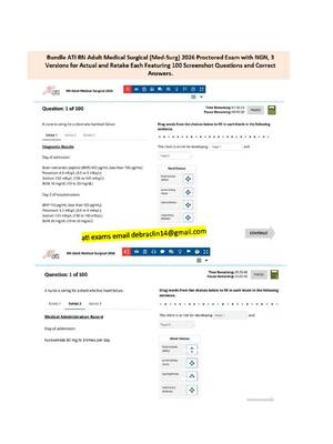 Preview of Latest ATI CMS Adult Medical Surgical 2026 Proctored Exam with NGN 100 Questions and Answe