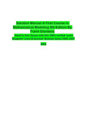 Preview of Solution Manual A First Course in  Mathematical Modeling 5th Edition By  Frank Giordano -E