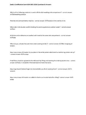 Preview image for Zaxby-s Certification Exam – BOH 2025-2026 Questions & Verified Answers Rated A+