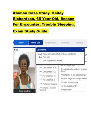 Preview of iHuman Case Study. Hailey  Richardson, 65-Year-Old, Reason  For Encounter: Trouble Sleepin