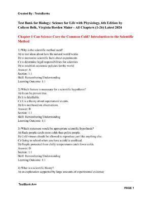 Preview of Test Bank for Biology: Science for Life with Physiology, 6th Edition by Colleen Belk, Virg