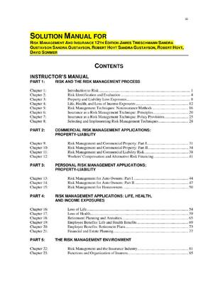 Preview of SOLUTION MANUAL FOR RISK MANAGEMENT AND INSURANCE 12TH EDITION JAMES TRIESCHMANN SANDRA GU