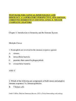 Preview of TEST BANK FOR CLINICAL IMMUNOLOGY AND  SEROLOGY A LABORATORY PERSPECTIVE, 4TH EDITION,  CH