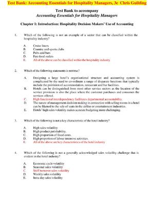 Preview of Test Bank: Accounting Essentials for Hospitality Managers, 3rd Edition By Chris Guilding