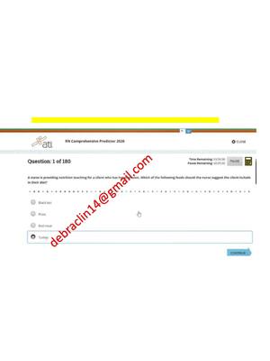 Preview of RN Exit ATI CMS Comprehensive Predictor Level 3 2026 Exit Assessment with NGN 180 Updated