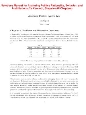 Preview of Solutions Manual for Analyzing Politics Rationality, Behavior, and  Instititutions, 2nd Ed