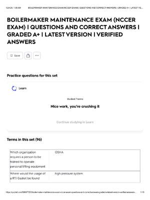 Preview of BOILERMAKER MAINTENANCE EXAM (NCCER EXAM) | QUESTIONS AND CORRECT ANSWERS | GRADED A+ | LA