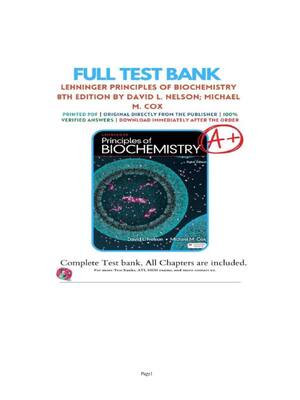Preview of Test Bank For Lehninger Principles of Biochemistry 8th Edition by David Nelson, Michael Co