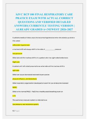 Preview of SJVC RCP 100 FINAL RESPIRATORY CARE  PRATICE EXAM