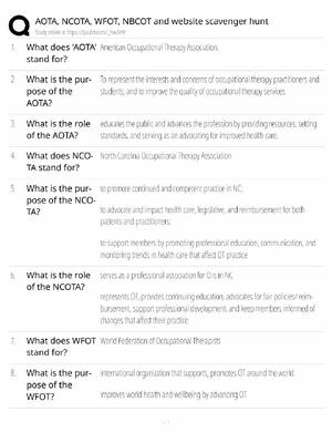 Preview of AOTA NCOTA WFOT NBCOT / Website Scavenger Hunt / 2026 Update / Score 100% / Exam Prep Stud