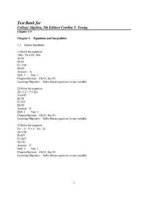 Preview of Test Bank for College Algebra, 5th Edition Cynthia Y. Young Chapter 1-9