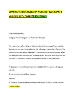 Preview of Comprehensive NCLEX-RN Nursing  2026 Exam 1  verified with correct solutions