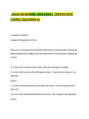 Preview of NCLEX-RN NURSING  2026 EXAM 2  VERIFIED WITH CORRECT SOLUTIONS A+