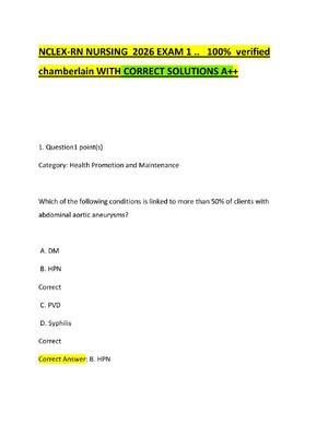 Preview of NCLEX-RN NURSING  2026 EXAM 1 ..   100%  verified  chamberlain WITH CORRECT SOLUTIONS A++