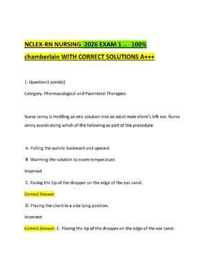 Preview of NCLEX-RN NURSING  2026 EXAM 1 ..   100%  chamberlain WITH CORRECT SOLUTIONS A+++